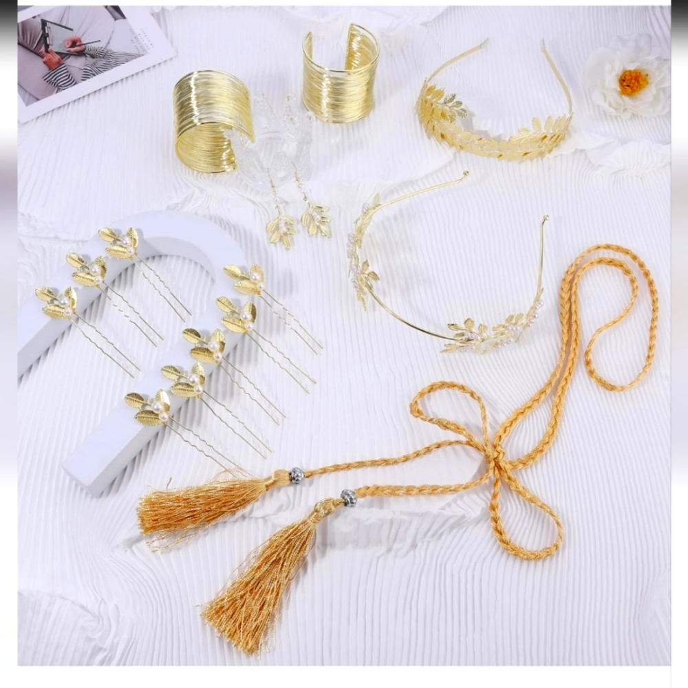 HAIAISO 14 Pcs Greek Goddess Costume Accessories Set Golden Laurel Leaves